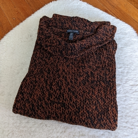 eileen FISHER funnel neck top marled knit sweater cowl mock neck nutmeg xl - Picture 4 of 12